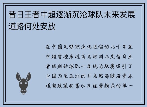 昔日王者中超逐渐沉沦球队未来发展道路何处安放