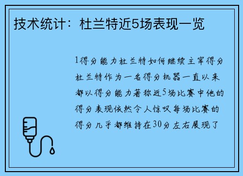 技术统计：杜兰特近5场表现一览